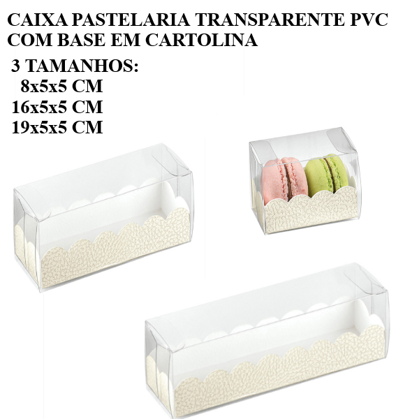 Caixa Pastelaria Transp. Pvc+Base Cartolina 16X5X5Cm 50 Unid
