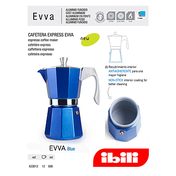 Cafeteira Express Evva Blue 12 Chav. 600Ml Aluminio  Ibili  