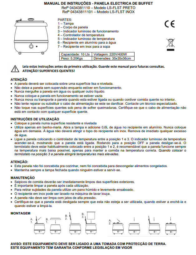 Panela  De Sopa Termo 10 Lts 400W 230V                      