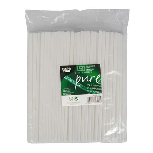 Palhinhas Pla, Rígido &quot;Pure&quot;Ø6Mm 21Cm Branco 150 Unid       