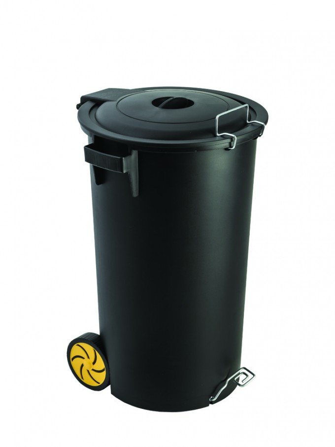 Balde Lixo 80Lts C/Pedal E Rodas Preto Ref.789 Faplana      