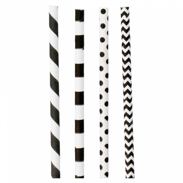 Palhinhas Papel Pretas Riscas E Bolinhas Ø 0,60X20Cm 200  