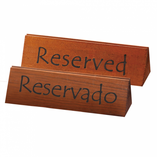Placa &quot;Reservado/Reserved&quot; 15X4,4X4,4 Cm Madeira            