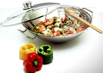 Wok C/Asas  Int-Exter. Inox C/Tampa Vidro 30Cm  Artame      