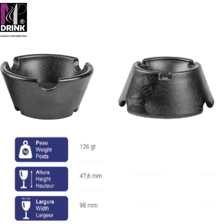 Cinzeiro Preto Grande Reversivel 98X47.6Mm Poliamida        