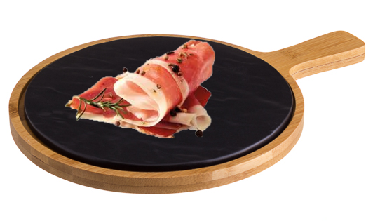Placa Porcelana Preta C/Base Bambu 31.5X23.2X1.7Cm          