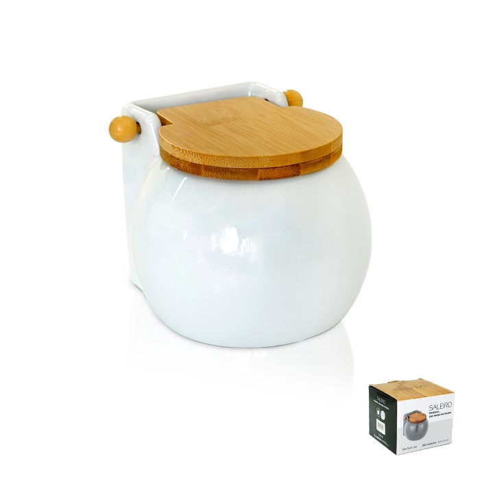 Saleiro Porcelana C/T/Madeira 13*12*11Cm Branco B5001A      