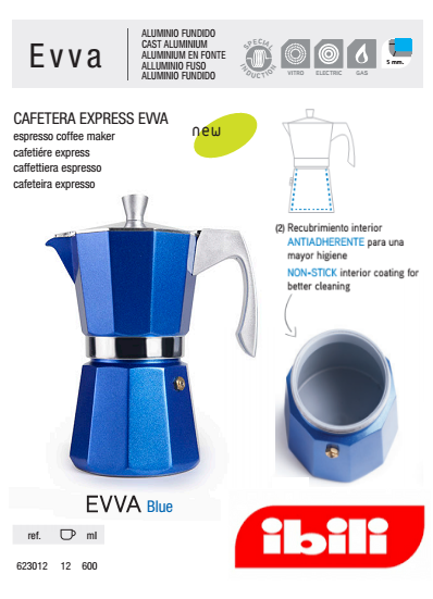 Cafeteira Express Evva Blue 12 Chav. 600Ml Aluminio  Ibili  