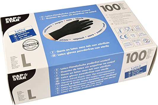 Luva Latex Preta Sem Talco Tamanho-L 100 Unidades Papstar   