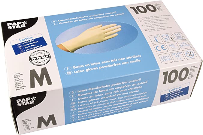 Luva Latex Branca Sem Talco Tamanho-M 100 Unidades Papstar  