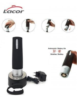 Saca Rolhas Electrico A Bateria C/Base Carregador 18W Lacor 