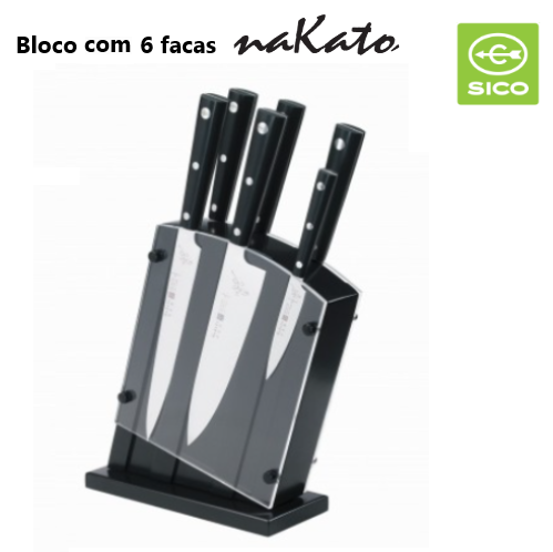 Bloco Preto Com 6 Facas Sushi Nakato Sico                   