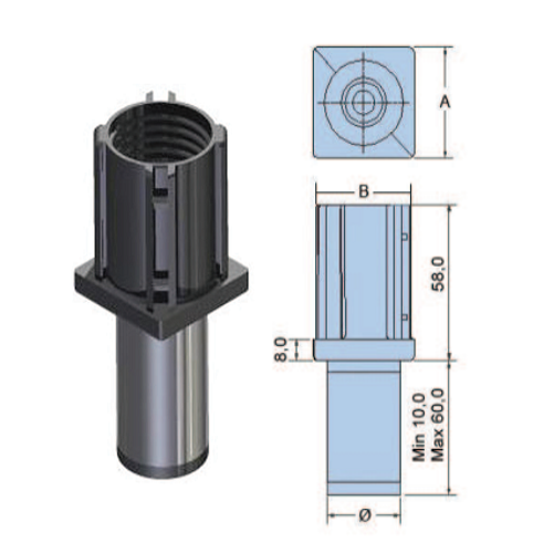 Pé Reg. Peq. Preto Em Pa/Inox Ø P/ Tubo 40X40               