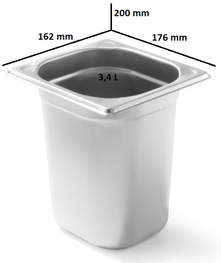 Conteiner 1/6 200   3,3Lts Inox                             