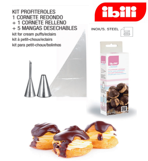 Conjunto Para Profiteroles 2 Bicos Inox+ 5 Sacos Ibili      