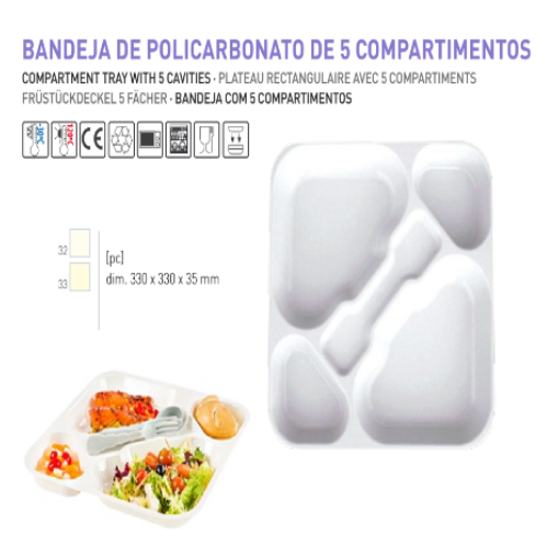 Bandeja Em Policarbonato 5 Div. 330X330X35Mm                