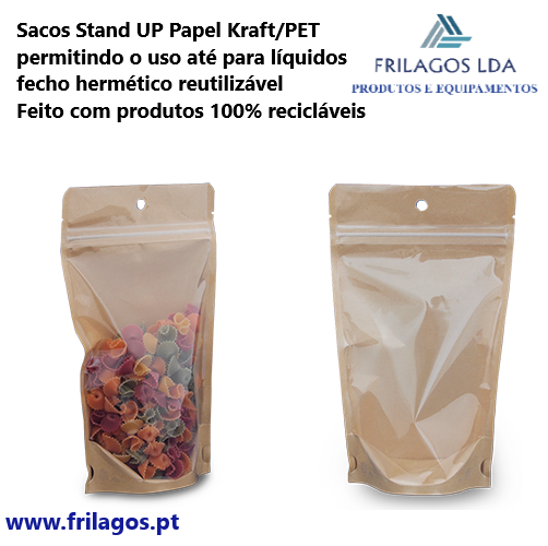 Sacos Stand Up Papel Kraft/Pet Zip 160X230Mm 750Ml 20 Unid  