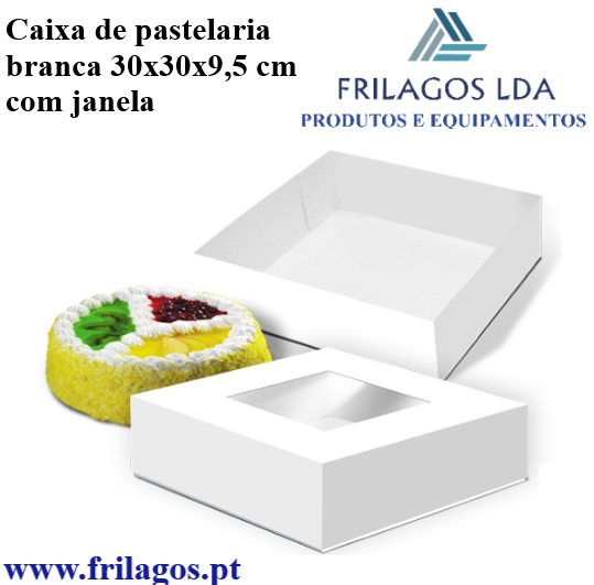 Caixa De Pastelaria Branca 30X30X9,5Cm Com Janela 50 Unid   