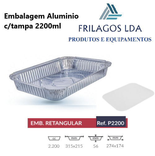 Embalagem Aluminio C/Tampa 2200Ml 31,5X21,5X5,5Cm 100 Unid. 
