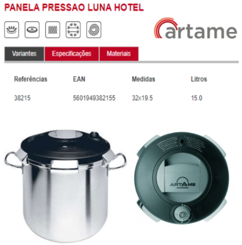 Panela De Pressao Luna Hotel 38215 15 Lts Inox Artame       