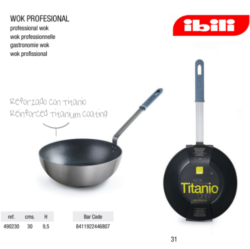 Wok Titanio Linha Chef 30X9,5Cm Ibili                       