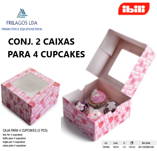 Conjunto De 2 Caixas C/Janela P/4 Cupcakes 16X16Cm Ibili    