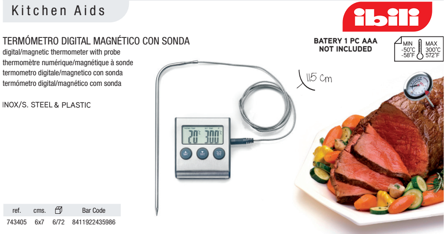Termometro Digital Magnetico -50/300ºc C/Sonda Ibili        