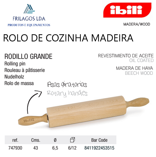 Rolo De Cozinha Madeira De Faia 43X6,5Cm Ibili              