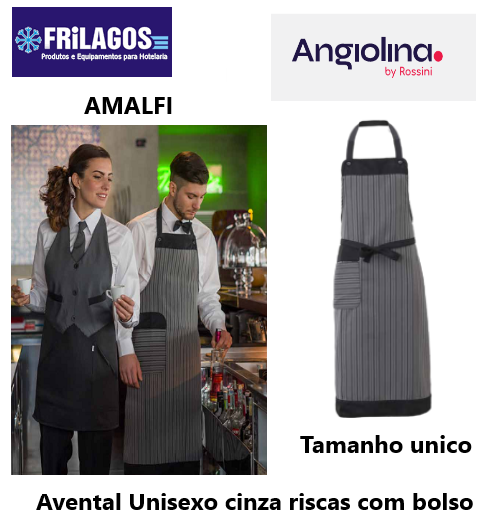 Avental Amalfi Cinza C/Riscas Pretas E Bolso Tam. Unico     