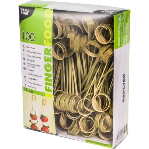 Espetos Para Entradas Bambu 11Cm  Twister 100 Unid. Papstar 
