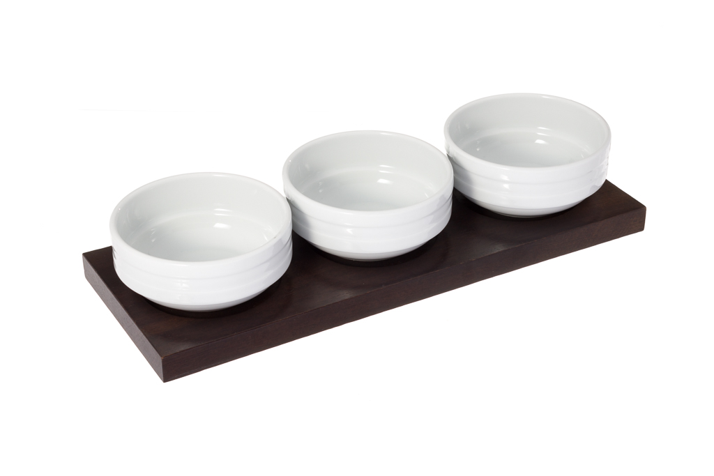 Cj.3 Taças Porcelana Ø12X5Cm C/Base Wengue 38X14,5X2Cm      