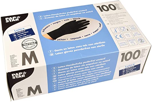 Luvas De Latex S/Po Talco Preto Medida M 100 Unid. Papstar  