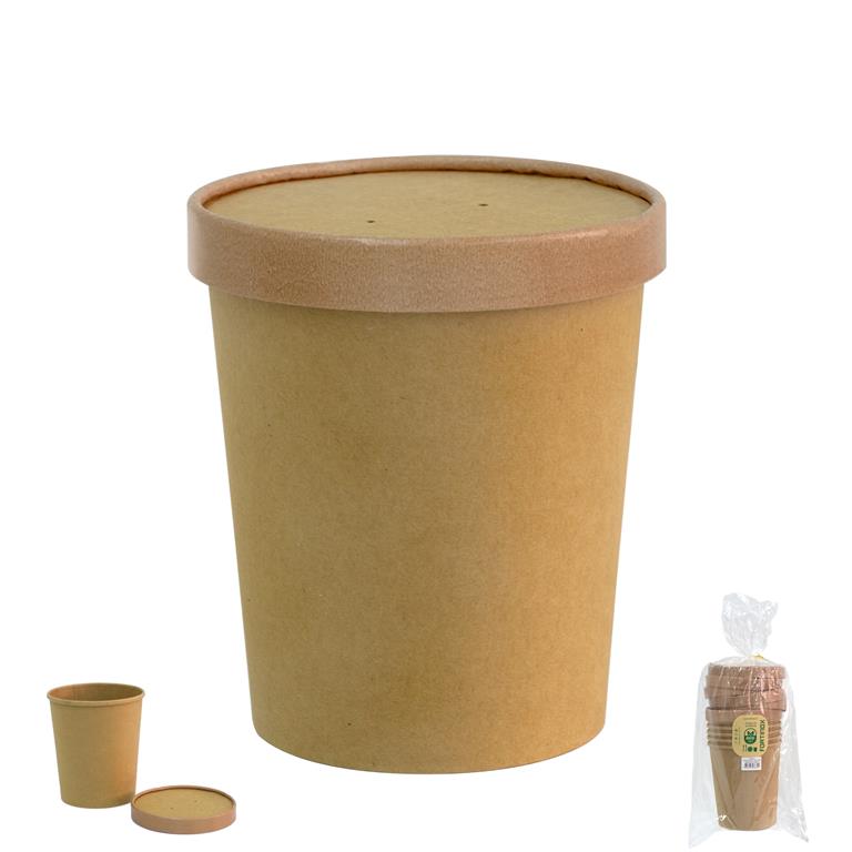 Taça Sopa C/ Tampa Kraft 11.8X13.5Cm 9000Ml 6 Unid.         