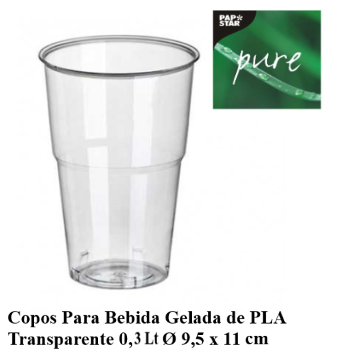 Copos De Pla Transparente 0,3Lt Ø 9,5X11Cm Pure 70 Unid.    