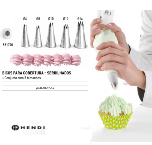 Conjunto De 5 Bicos Metal Serrilhados 6-8-10-12-14Mm Hendi  