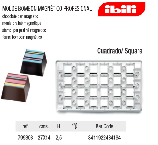 Molde Bombom Magnetico Quadrado 27X14X2,5Cm Ibili           