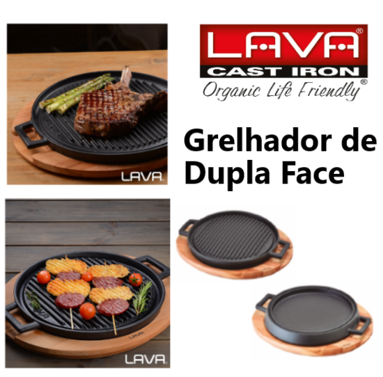 Grelhador Dup. Face Ferro Red.28Cm C/Base Mad. Lava         