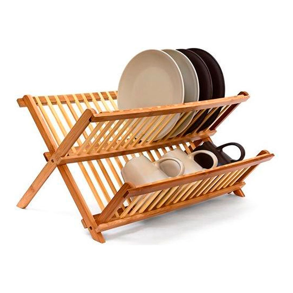 Escorredor De Pratos Dobrável De Bambu 42X33.5X25.5Cm       