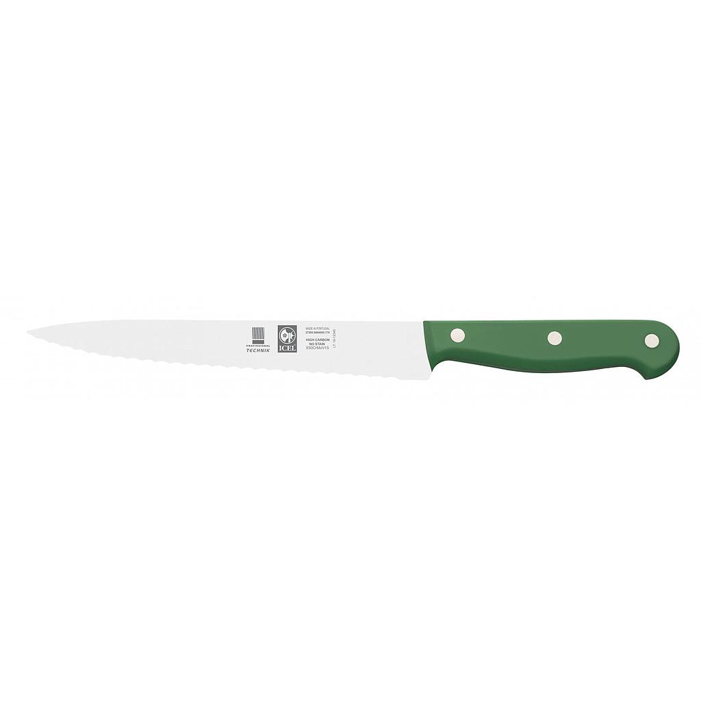 Faca Para Trinchar Serrilha Cb Verde 17Cm Technik Icel      