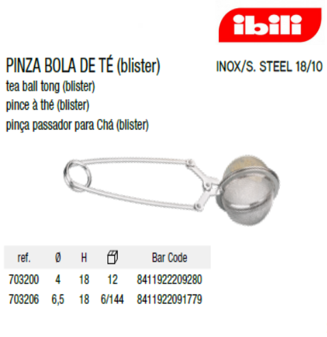 Pinça Bola De Cha Inox Diametro 6,5X18Cm Ibili              