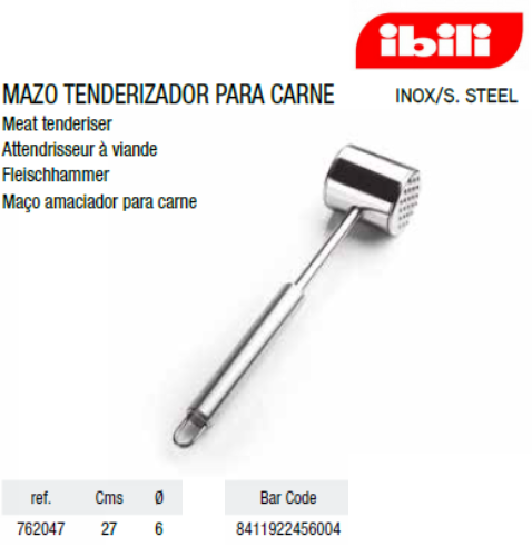Martelo Amaciador De Carne Inox Diametro 6X27Cm Ibili       