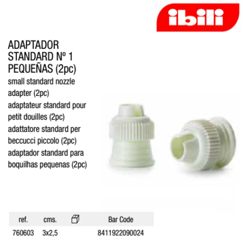 Conjunto 2 Adaptadores Boquilhas Nº1 Pequena 3X2,5Cm Ibili  