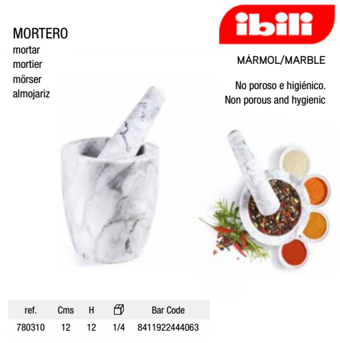 Almofariz Em Marmore 12X12Cm Ibili                          