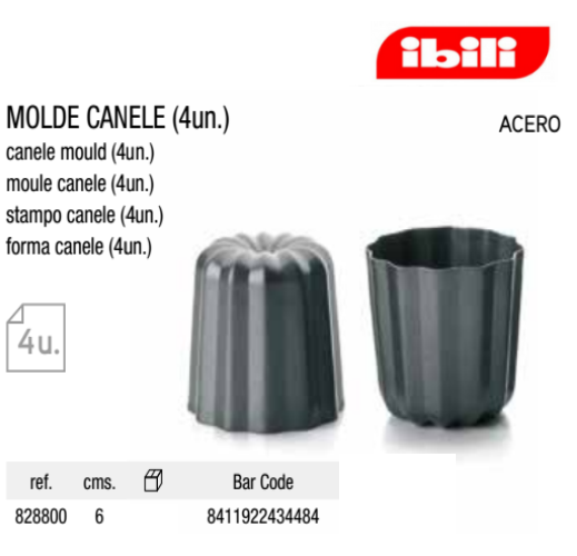 Molde Canele 5X5Cm  Moka 4 Unidades Ibili                   