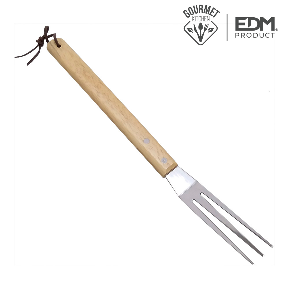 Garfo Bbq Aço Inox 1,5Mm Cabo De Carvalho 36Cm              