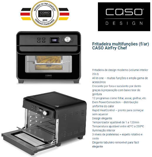 Fritadeira Multifunções 22Lt 3 Níveis 40 A 230ºc 1700 W Caso