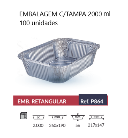 Embalagem De Aluminio C/Tampa P864L  2000 Ml 100 Unidades   
