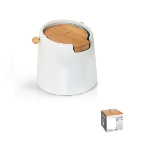 Saleiro Porcelana C/T/Madeira 13,8X11,5Cm Branco B5001E     