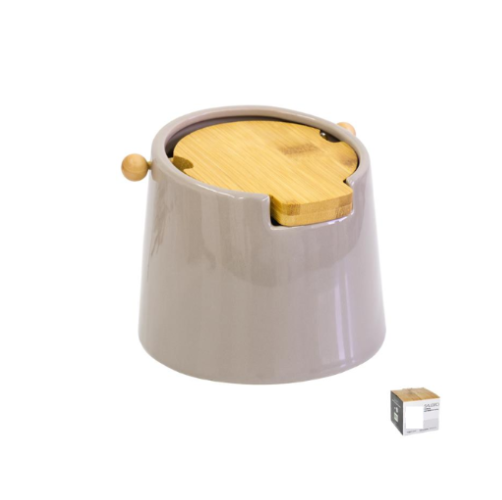 Saleiro Porcelana C/T/Madeira 13,8X11,5Cm Bege B5001E       