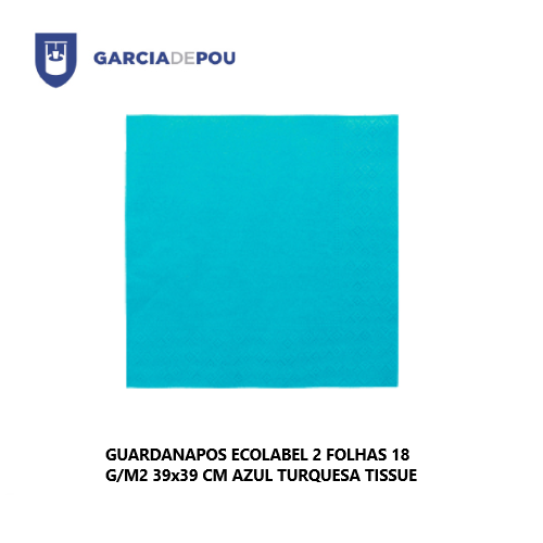 Guardanapos Ecolabel 2 Folhas 39X39Cm Azul Turquesa 100 Unid